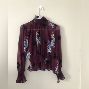 Kaii Sheer Purple Floral Blouse w/ attached Camisole